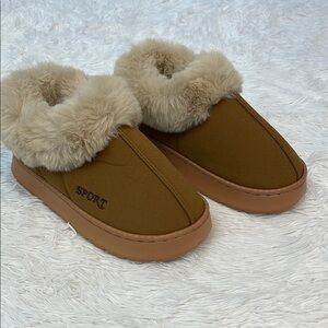 Sport Brown Tan Moccasin Slippers with Faux Fur Lining WOMENS SIZE 40-41